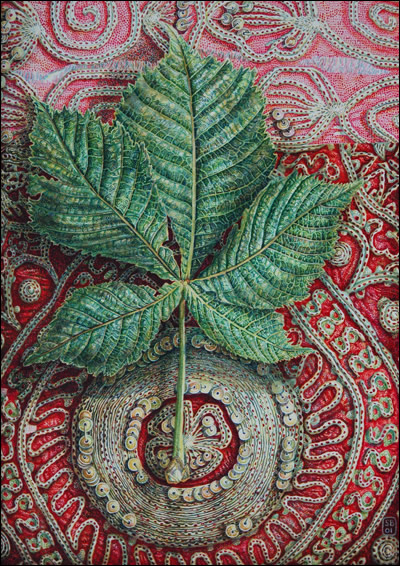 Horse Chestnut leaf on Indian Silk