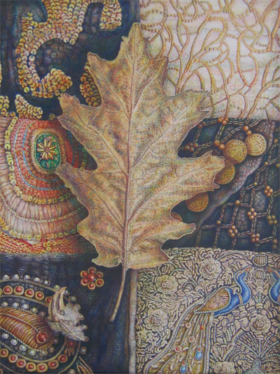 Oak leaf on vintage fabric