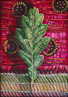 Oak leaf on indian silk