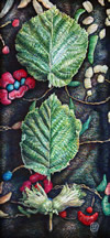 Hazel leaves on Spanish embroidery